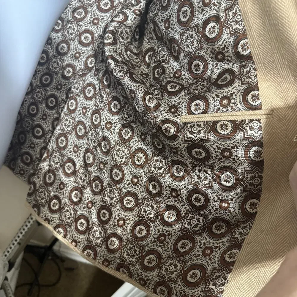 VTG Tweed Jacket Mens 44S Herringbone Beige Wool Blazer USA Union Made custom